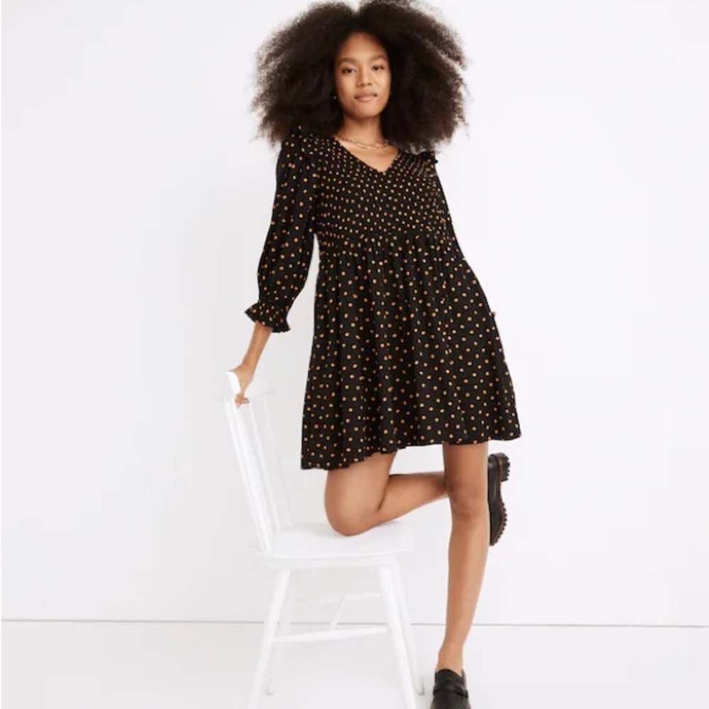 Madewell Black Mini Dress with Multicolor Dots